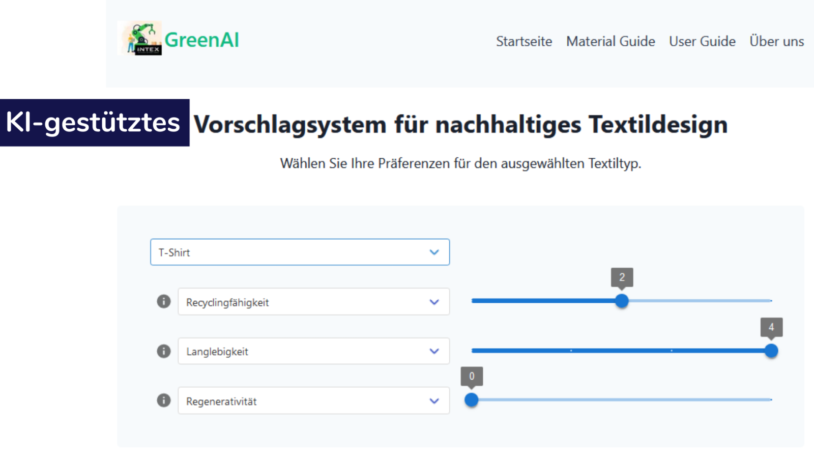 Man sieht eine Auswahloption mit Vorschlägen für nachhaltiges Textildesign