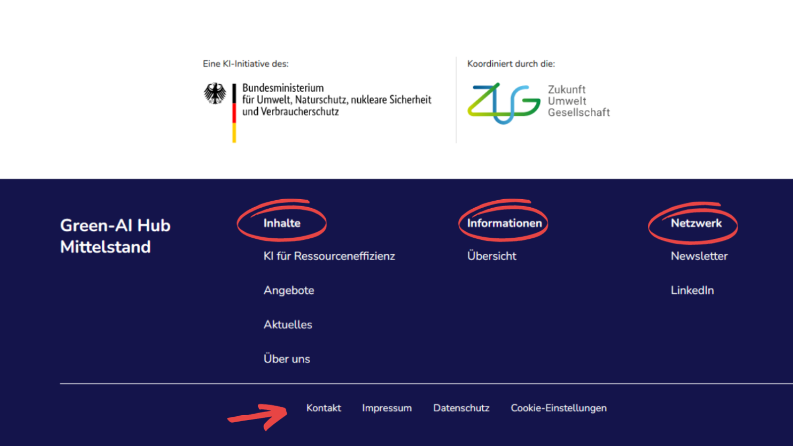 Screenshot der Webseite - Footer 